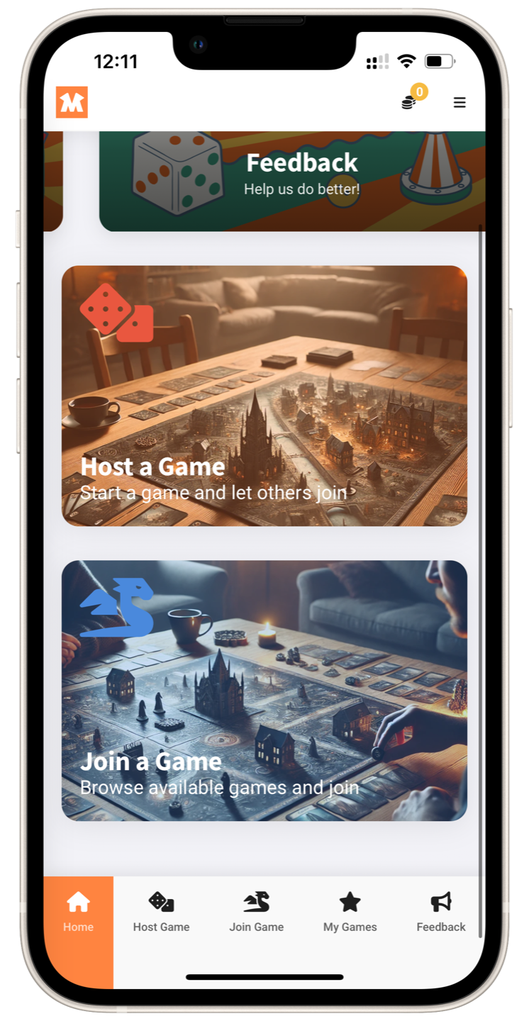  MeepleMatch app - home screen