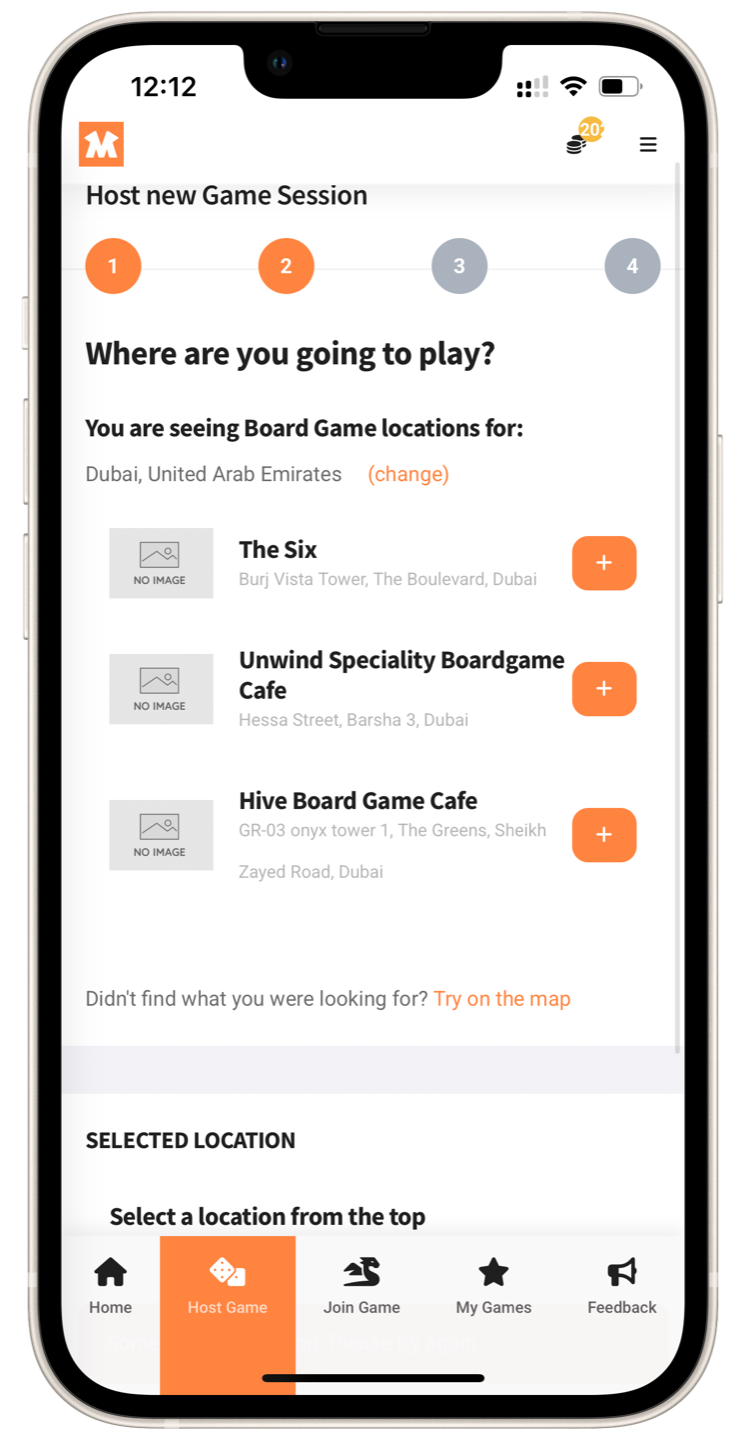 MeepleMatch app - host game screen